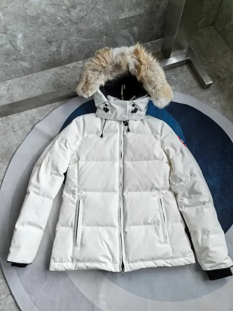 Canada Goose Women's White Down Parka with Fur Trim Hood