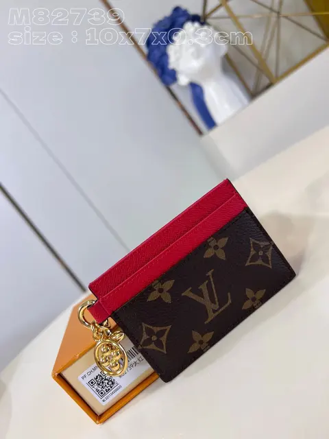 Louis Vuitton Monogram Card Holder with Red Trim and Gold Charm