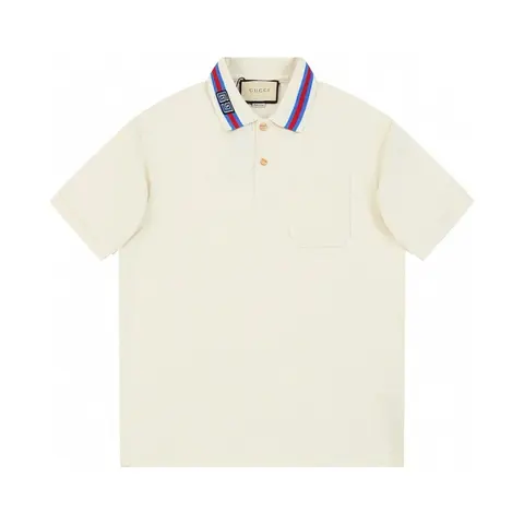 Gucci Cream Polo Shirt with Web Trim Collar