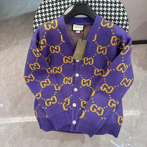 Gucci Purple GG Pattern Knit Cardigan