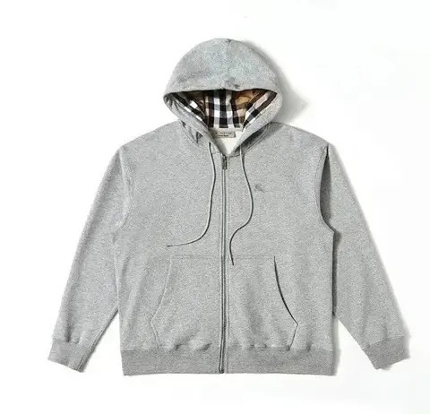 Burberry Check Lined Hooded Zip-Up Sweatshirt