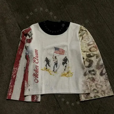 Atelier Cham American Flag Print Long Sleeve Top