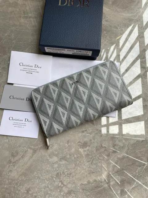 Christian Dior Gray Oblique Pattern Zip Wallet