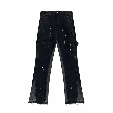 Black Distressed Flared Denim Jeans