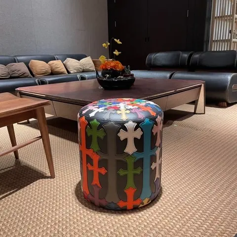 Multicolor Cross Pattern Leather Ottoman