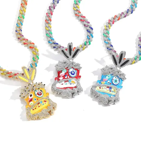 Colorful Monster Pendant Necklaces with Rhinestone Chains