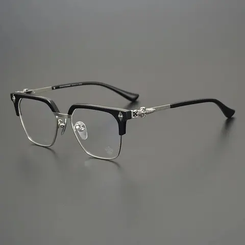 Black and Silver Metal Frame Eyeglasses with Ornate Hinges
