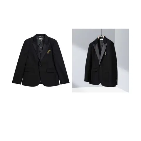 Saint Laurent Black Tuxedo Blazer with Gold Logo Embroidery