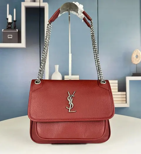 Saint Laurent Red Leather Chain Shoulder Bag