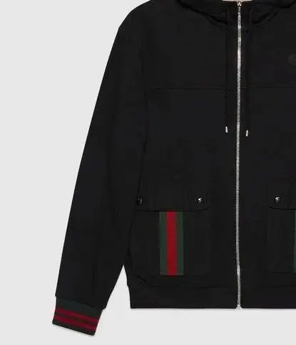 Gucci Black Zip-Up Hoodie with Red and Green Web Detail