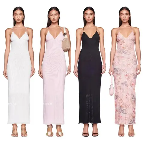 GIA Plant-Inspired Sexy Mesh Midi Dress with Paisley and Butterfly Print
