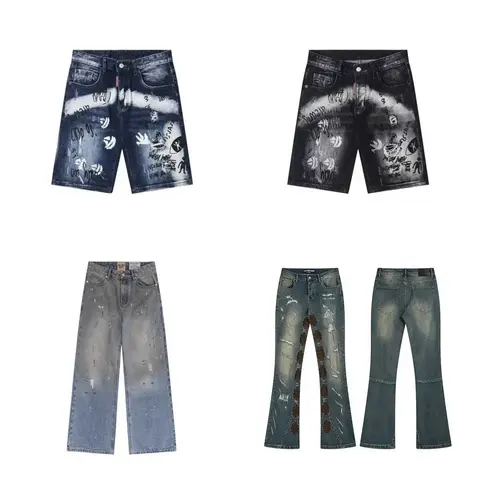 Denim Collection Featuring Graffiti Shorts and Distressed Jeans