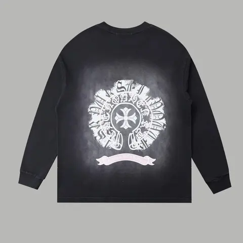 Black Long Sleeve T-Shirt with White Circular Graphic Design