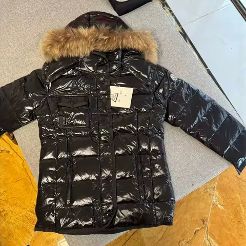 Moncler Black Quilted Down Jacket with Fur Hood