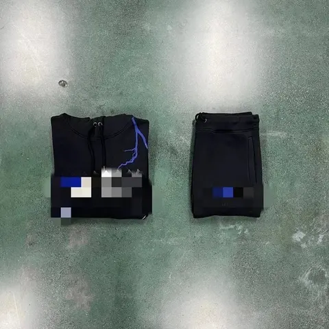 Black Hoodie and Sweatpants Set with Blue Lightning Design