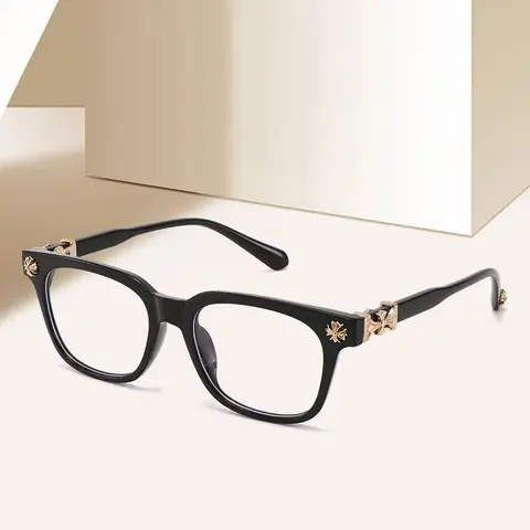 Travel Sunglasses with Blue Light Filtering, Classic Square Frame, Unisex Optical Flat Lens