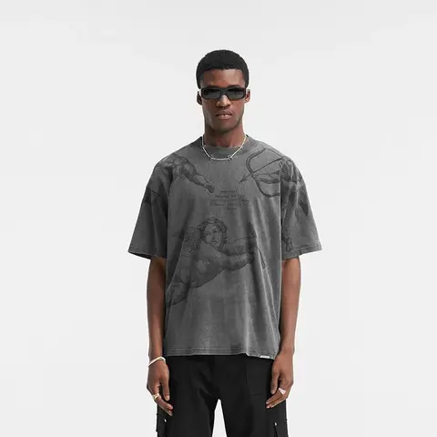 Gray Oversized T-Shirt with Artistic Print