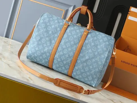 Louis Vuitton Keepall 50 Blue Monogram Canvas Duffle Bag