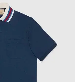 Gucci Navy Blue Polo Shirt with Striped Collar