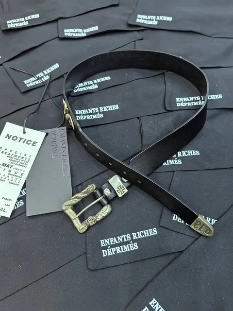 Enfants Riches Déprimés Black Leather Belt with Gold Buckle