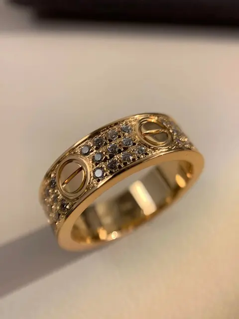 Gold Diamond Band Ring with Screw Design