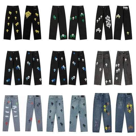 Cross Embroidered Denim Pants Collection