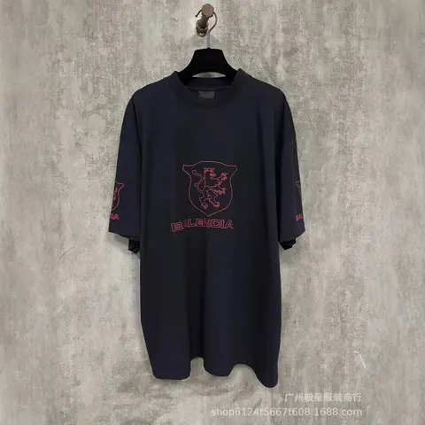 Balenciaga Black T-Shirt with Red Lion Crest Logo