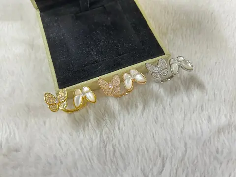 VCA Double Butterfly White Shell and White Diamond Ring