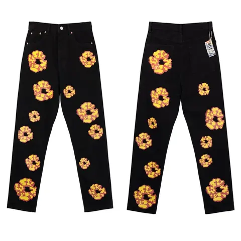 Levi's 501 Black Jeans with Yellow Floral Print