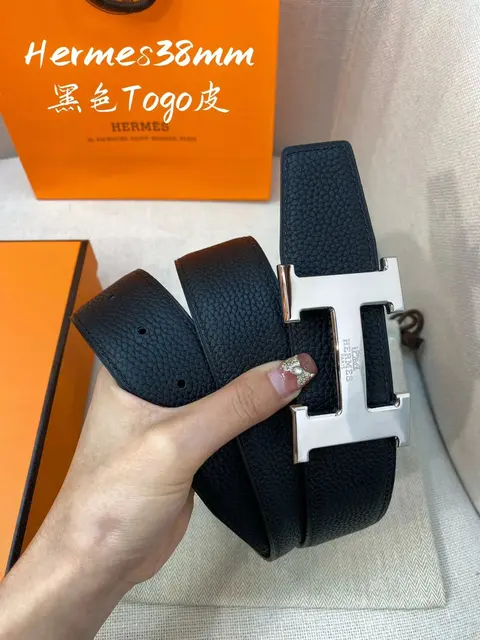Hermès 38mm Black Togo Leather Belt