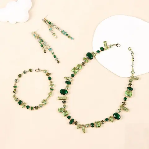 Swarovski GEMA Green Elegant Crystal Necklace and Bracelet Set