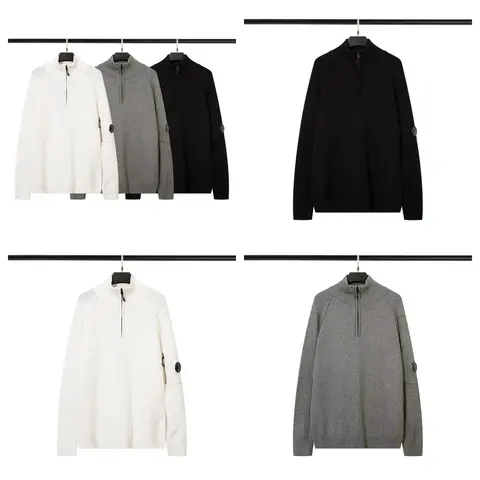 Men's Half-Zip Knit Sweaters in White, Gray, and Black