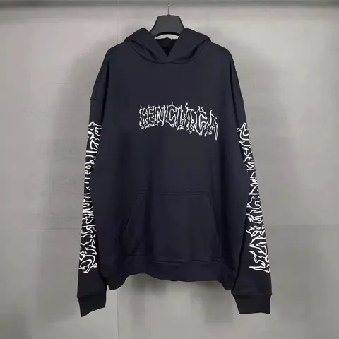 Vengeance Black Hoodie with White Gothic Print