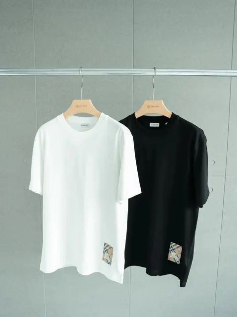 Burberry T-Shirt Collection - White and Black with Check Patch