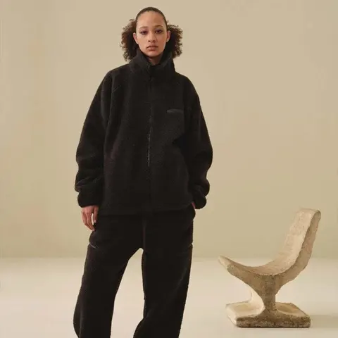 Black Fleece Zip-Up Jacket and Matching Pants Set