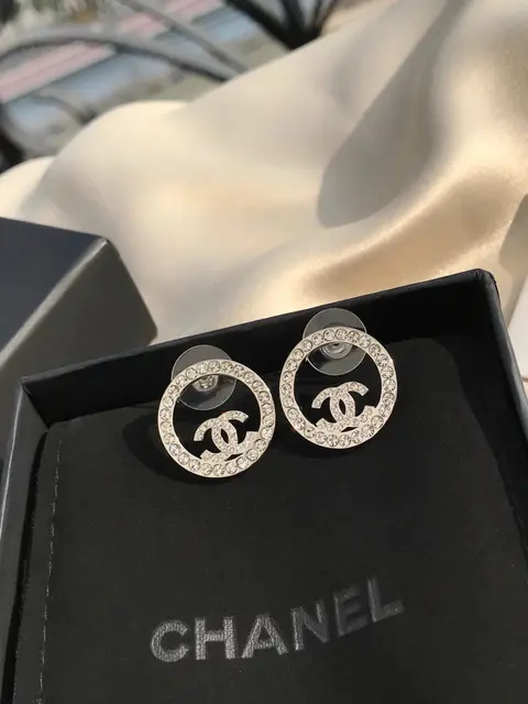 Chanel Crystal Logo Stud Earrings