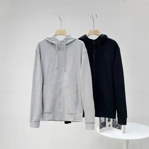 Basic Zip-Up Hoodie - Gray and Black