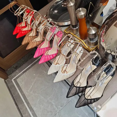 Stiletto Heels with Crystal Chain Detail - Multiple Colors
