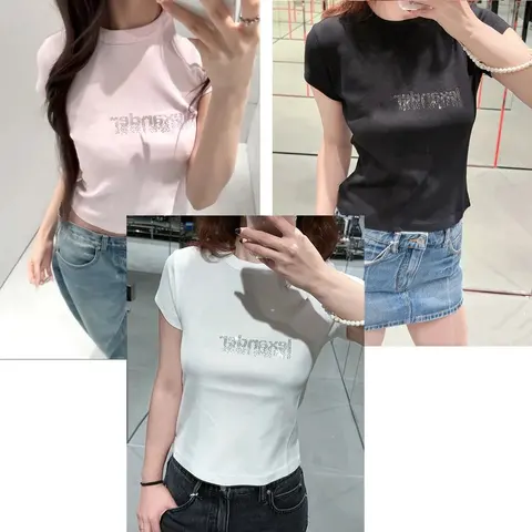 Women's Short Sleeve T-Shirt with Rhinestone Logo