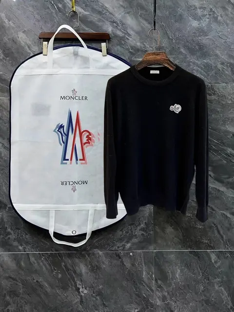 Moncler Black Crewneck Sweater with Logo Patch