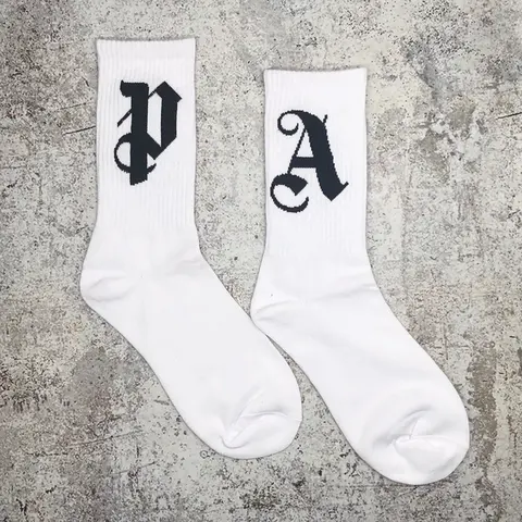 PA Large Letter Palm Angle Cotton Terry Sports Mid-Calf Socks