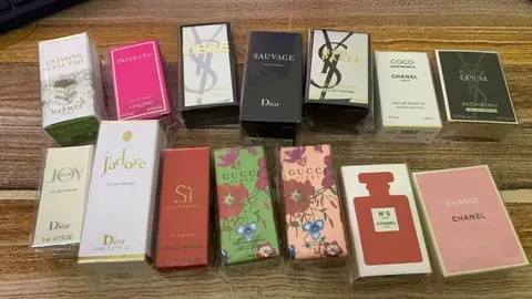 Luxury Perfume Miniature Collection Featuring Dior, Chanel, Gucci, YSL, Hermes, Lancôme, and Giorgio Armani