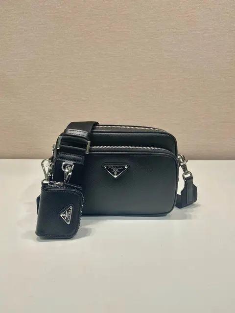 Prada Black Saffiano Leather Crossbody Bag with Matching Pouch