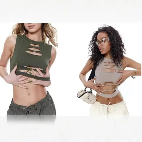 Cut-Out Sleeveless Crop Tops