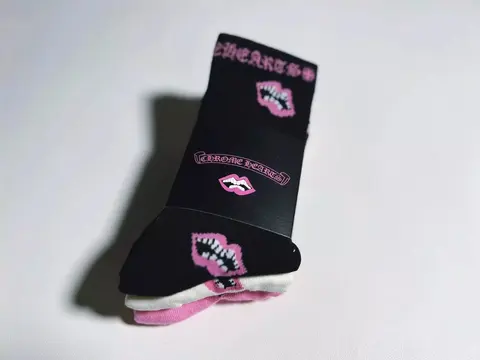 Chrome Hearts Pink Lip Towel Socks
