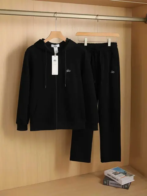 alo Yoga Black Hoodie and Sweatpants Set