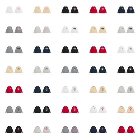 Collection of Colorful Sweatshirts with Various Logos and Designs