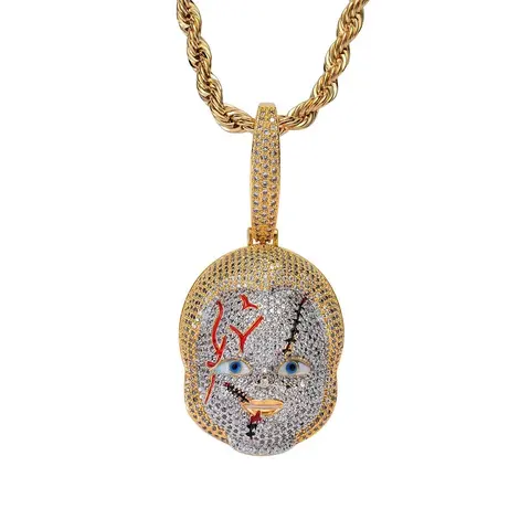 Gold Diamond-Encrusted Mask Pendant Necklace