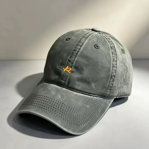 Gray Baseball Cap with Orange Embroidered Logo