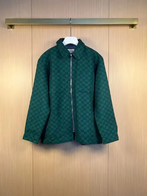 Gucci Green GG Pattern Zip-Up Jacket